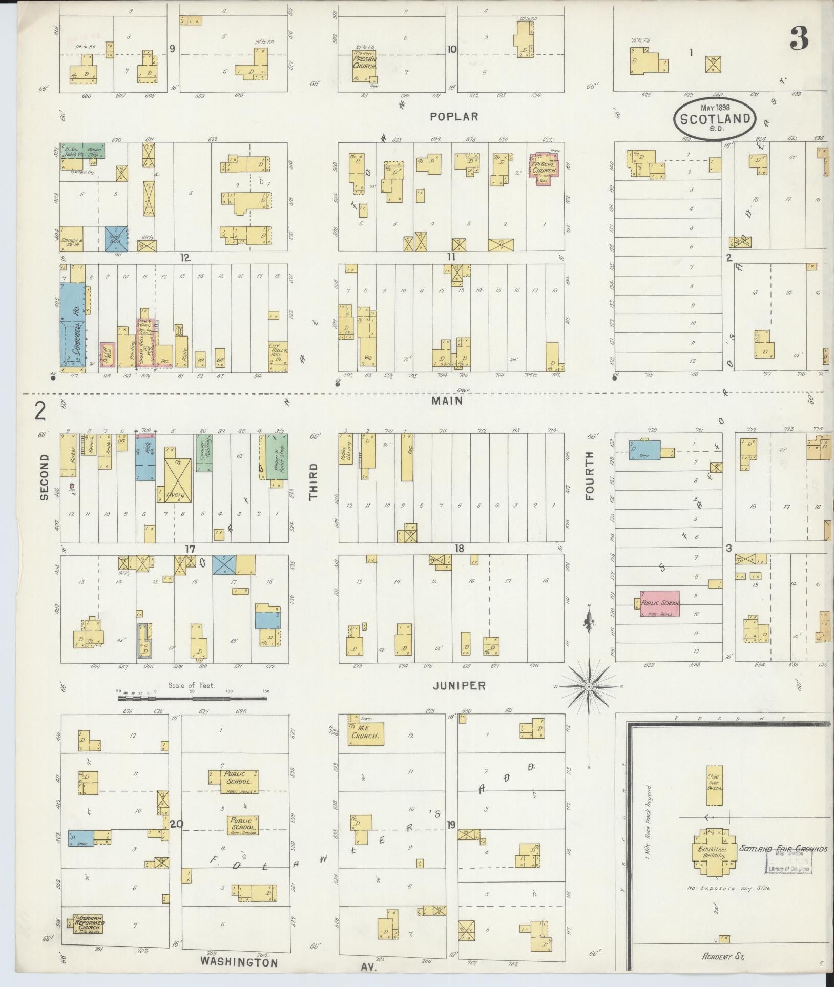 Sanborn Fire Insurance Map from Scotland, Bon Homme County, South Dakota (1898), Sheet #0003 - Historic Sanborn Fire Insurance Map Print, vintage old map wall art, antique decor, genealogy gift, South Dakota South Dakota map