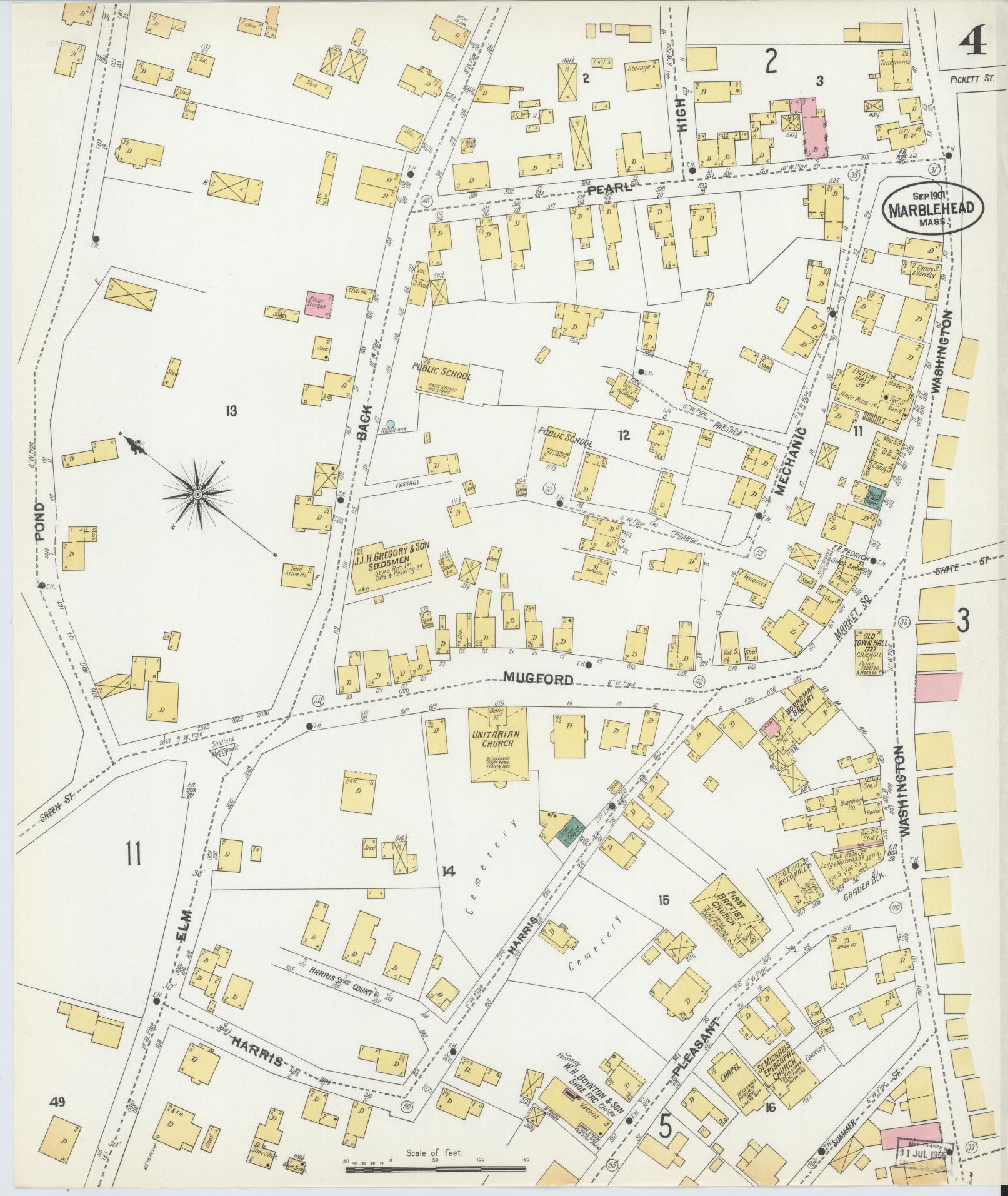 Sanborn Fire Insurance Map from Marblehead, Essex County, Massachusetts (1901), Sheet #0004 - Complete Map Set gallery image, historic Sanborn map, vintage wall art, Massachusetts Massachusetts