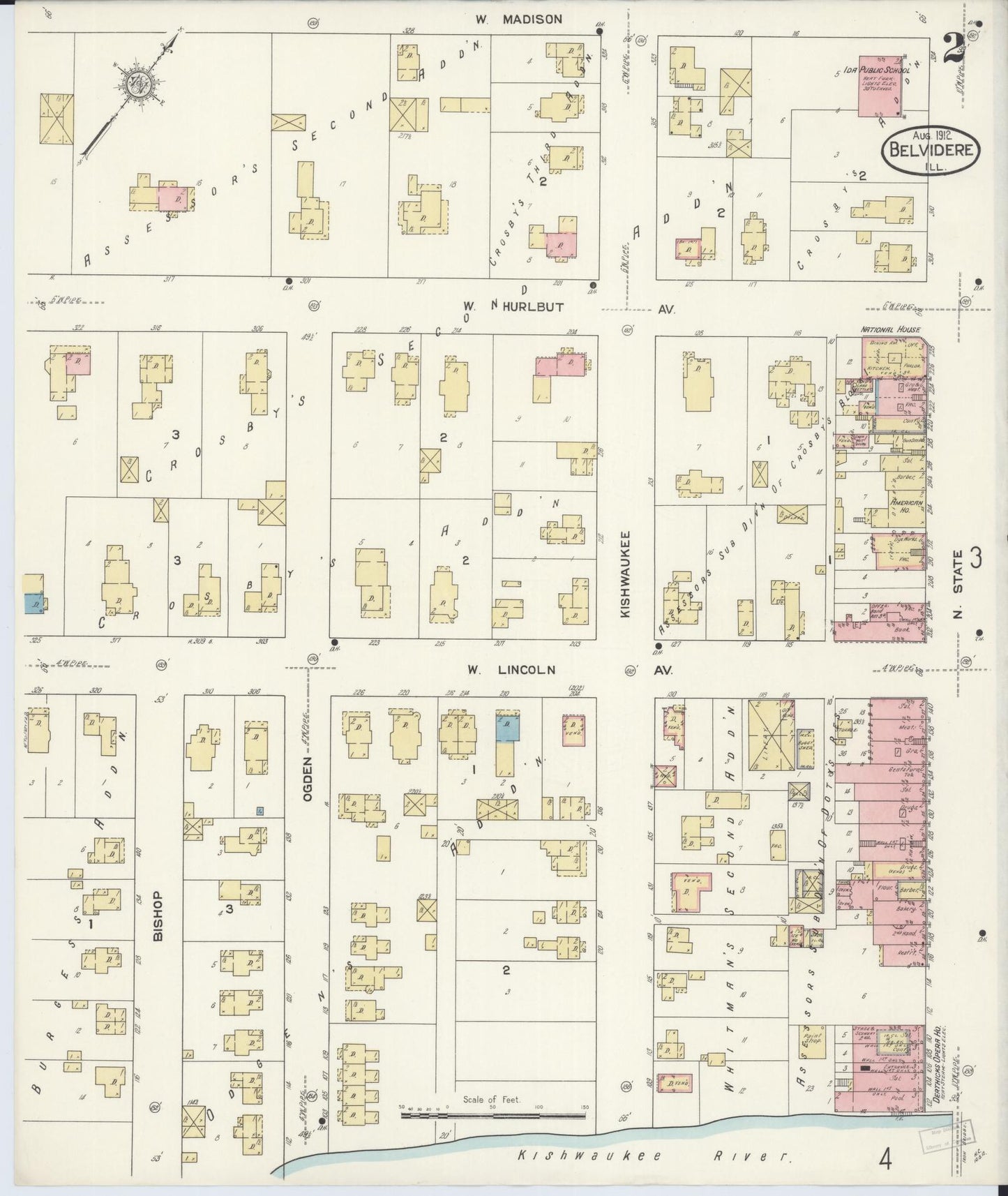 Sanborn Fire Insurance Map from Belvidere, Boone County, Illinois (1912), Sheet #0002 - Historic Sanborn Fire Insurance Map Print, vintage old map wall art, antique decor, genealogy gift, Illinois Illinois map