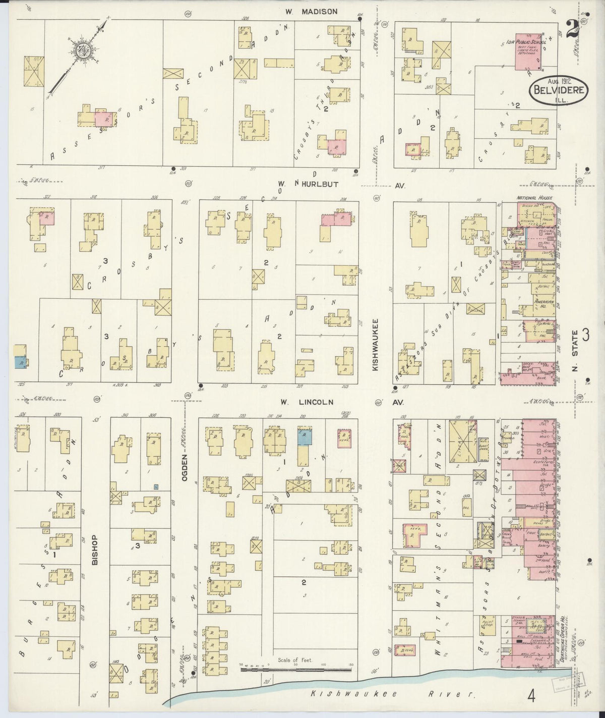 Sanborn Fire Insurance Map from Belvidere, Boone County, Illinois (1912), Sheet #0002 - Historic Sanborn Fire Insurance Map Print, vintage old map wall art, antique decor, genealogy gift, Illinois Illinois map