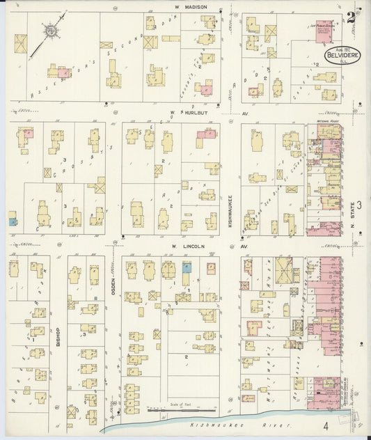 Sanborn Fire Insurance Map from Belvidere, Boone County, Illinois (1912), Sheet #0002 - Historic Sanborn Fire Insurance Map Print, vintage old map wall art, antique decor, genealogy gift, Illinois Illinois map