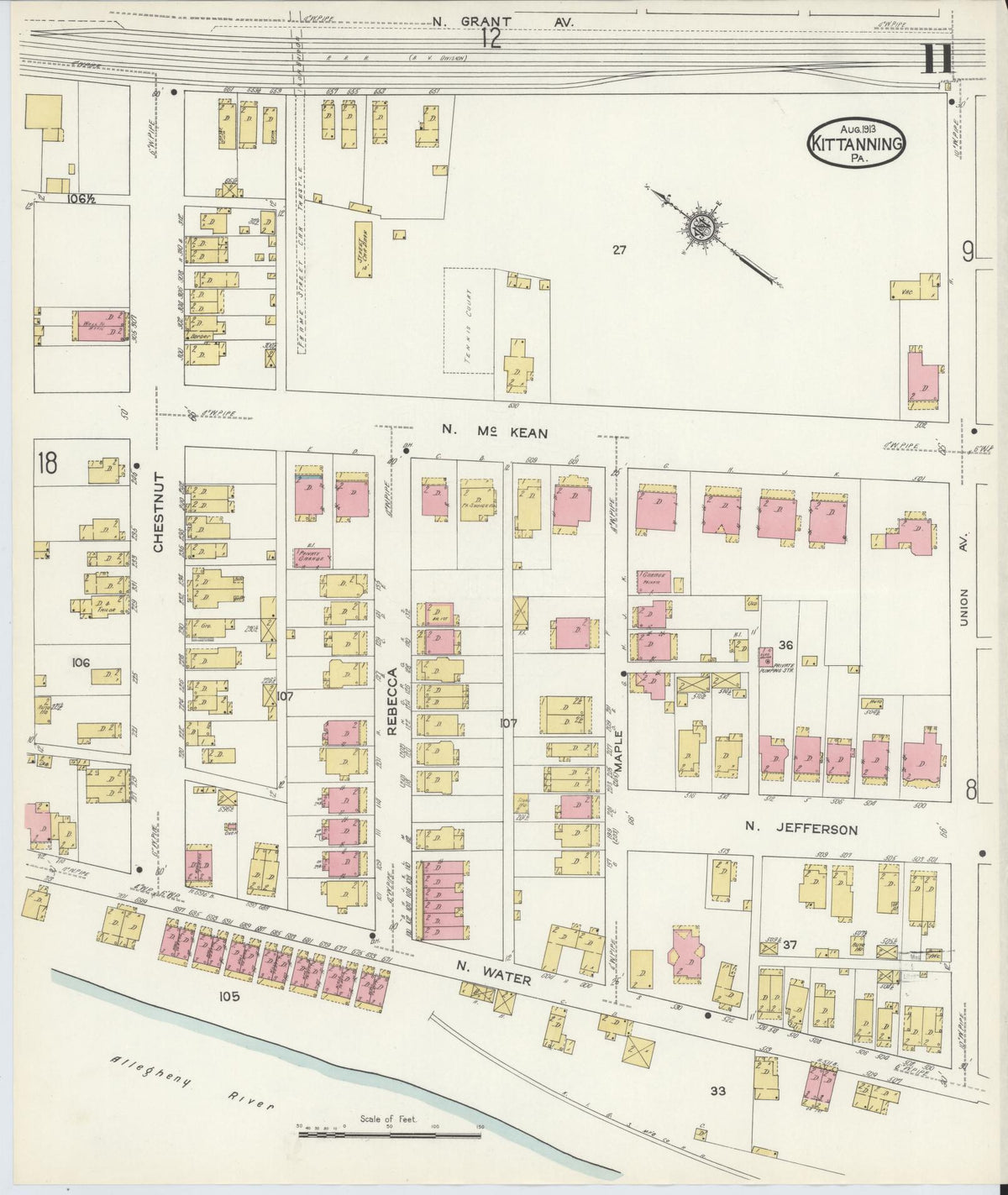 Sanborn Fire Insurance Map from Kittanning, Armstrong County, Pennsylvania (1913), Sheet #0011 - Complete Map Set gallery image, historic Sanborn map, vintage wall art, Pennsylvania Pennsylvania
