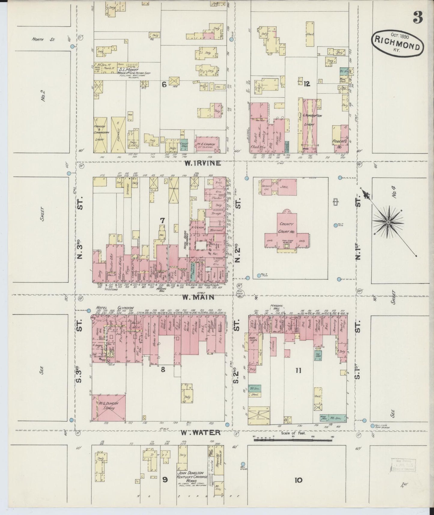 Sanborn Fire Insurance Map from Richmond, Madison County, Kentucky (1890), Sheet #0003 - Complete Map Set gallery image, historic Sanborn map, vintage wall art, Kentucky Kentucky