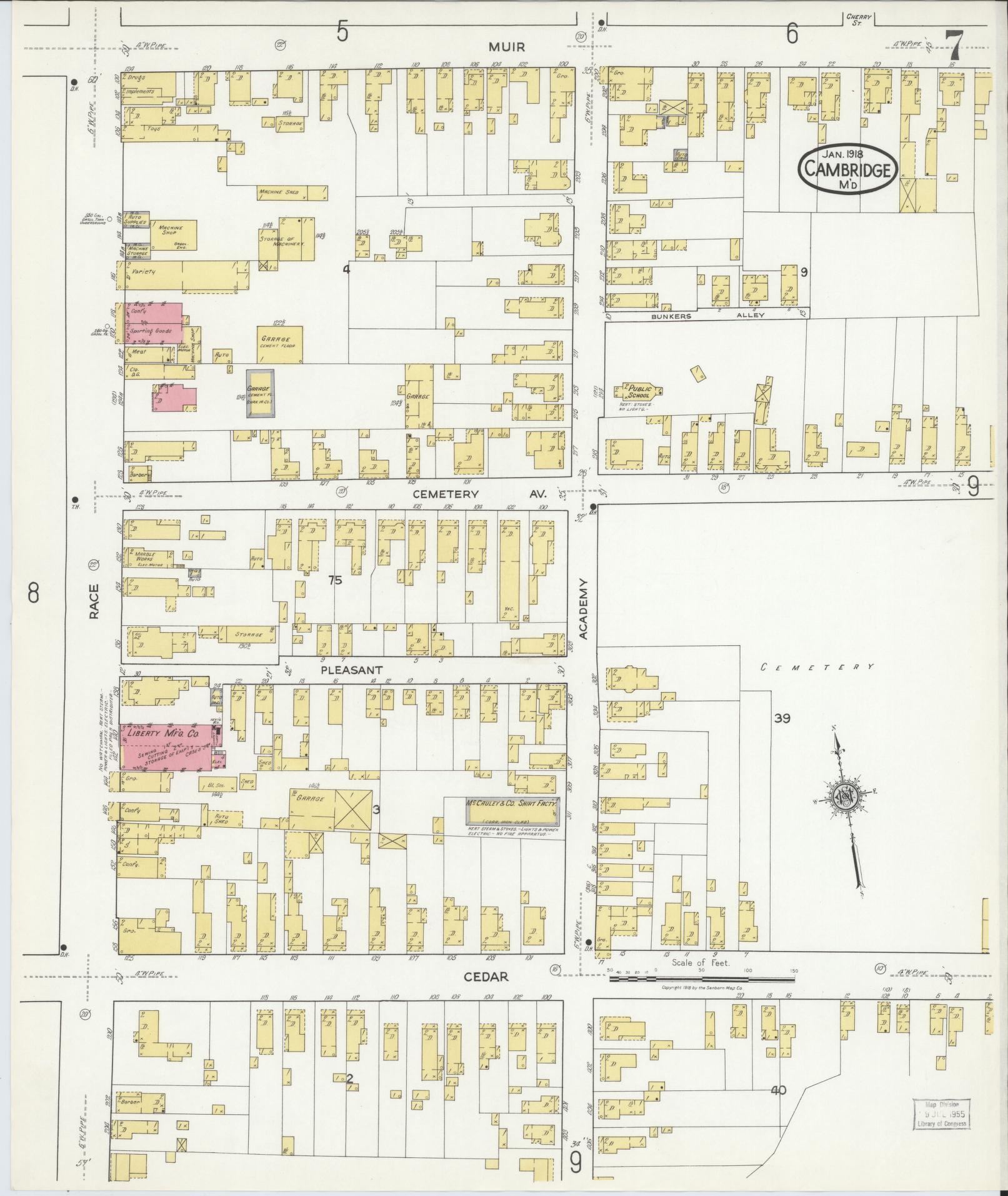 Dorchester, Maryland - 1918 - Sanborn Fire Insurance Map, Sheet #0007 - Historic Sanborn Fire Insurance Map Print, Dorchester Maryland 1918 0007 vintage old map wall art