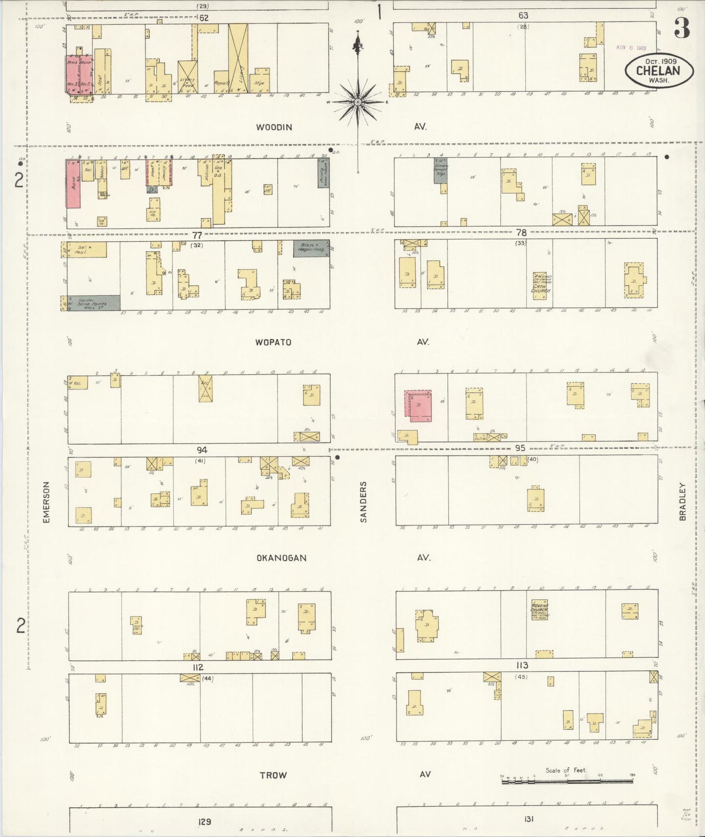 Sanborn Fire Insurance Map from Chelan, Chelan County, Washington (1909), Sheet #0003 - Complete Map Set gallery image, historic Sanborn map, vintage wall art, Washington Washington