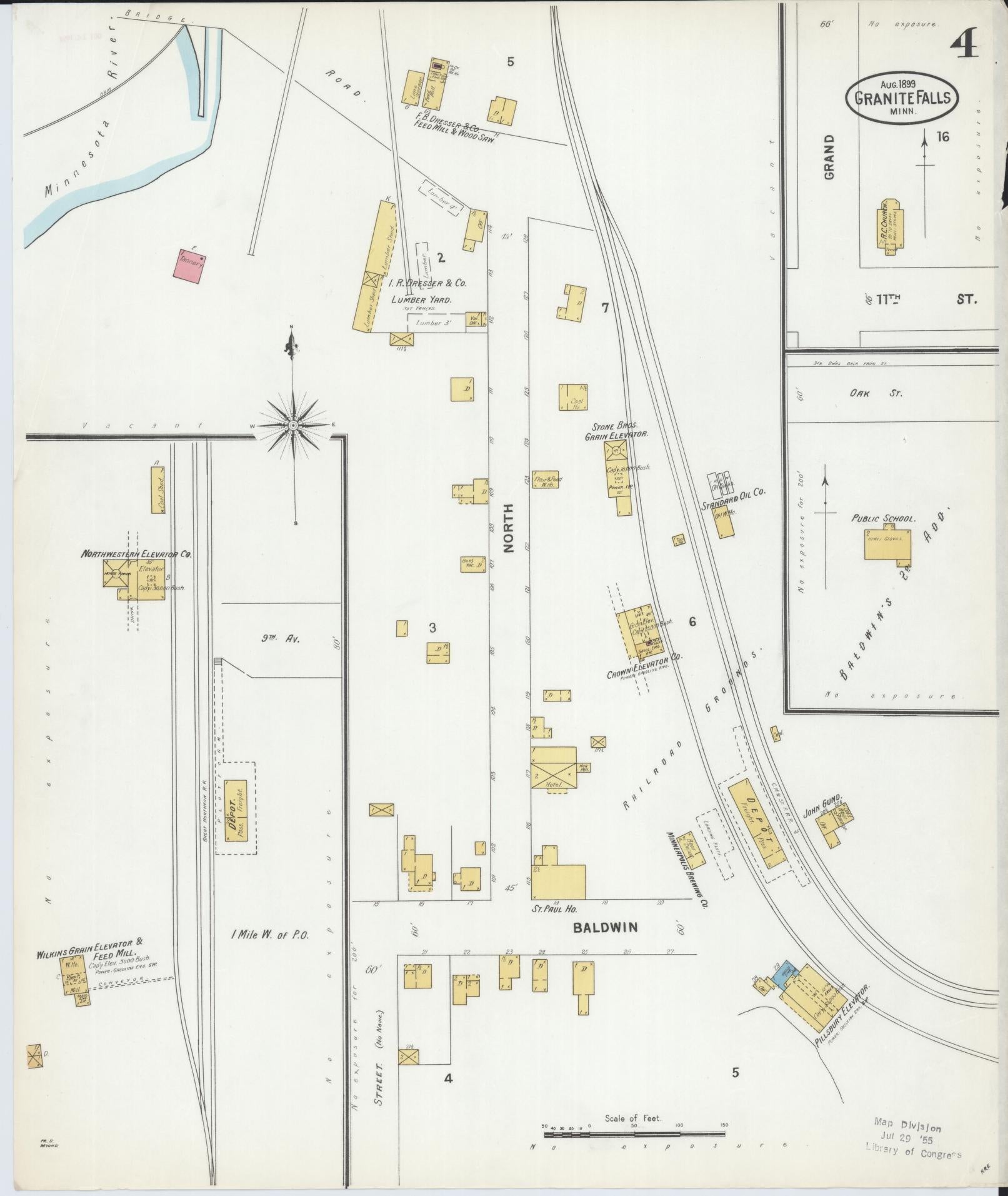 Sanborn Fire Insurance Map from Granite Falls, Yellow Medicine And Chippewa Counties, Minnesota (1899), Sheet #0004 - Historic Sanborn Fire Insurance Map Print, vintage old map wall art, antique decor, genealogy gift, Minnesota Minnesota map