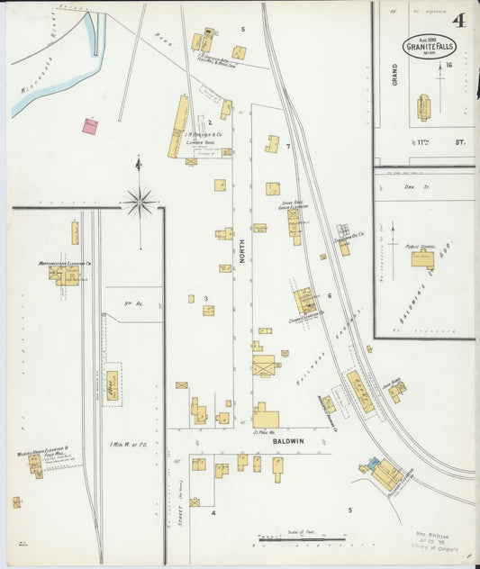 Sanborn Fire Insurance Map from Granite Falls, Yellow Medicine And Chippewa Counties, Minnesota (1899), Sheet #0004 - Historic Sanborn Fire Insurance Map Print, vintage old map wall art, antique decor, genealogy gift, Minnesota Minnesota map