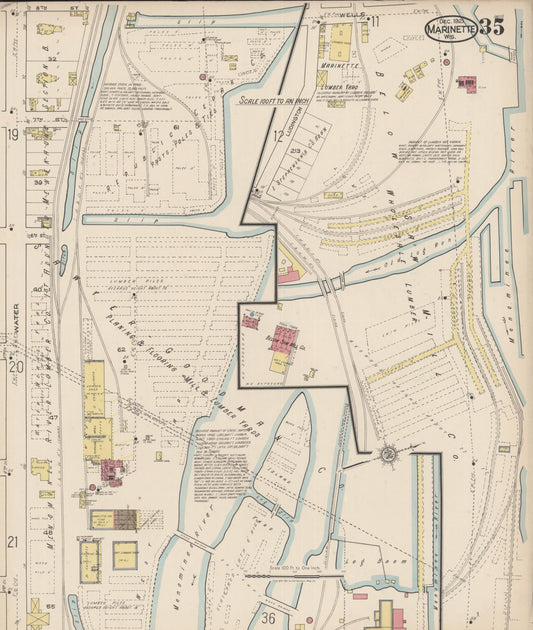 Sanborn Fire Insurance Map from Marinette, Marinette County, Wisconsin (1921), Sheet #0035 - Historic Sanborn Fire Insurance Map Print, vintage old map wall art, antique decor, genealogy gift, Wisconsin Wisconsin map