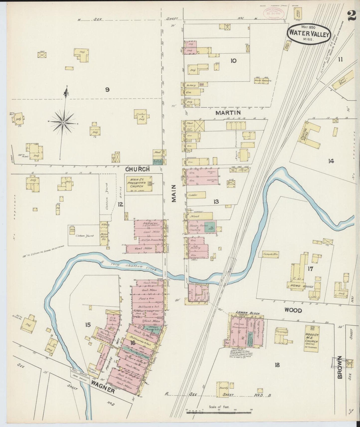 Sanborn Fire Insurance Map from Water Valley, Yalobusha County, Mississippi (1890), Sheet #0002 - Complete Map Set gallery image, historic Sanborn map, vintage wall art, Mississippi Mississippi
