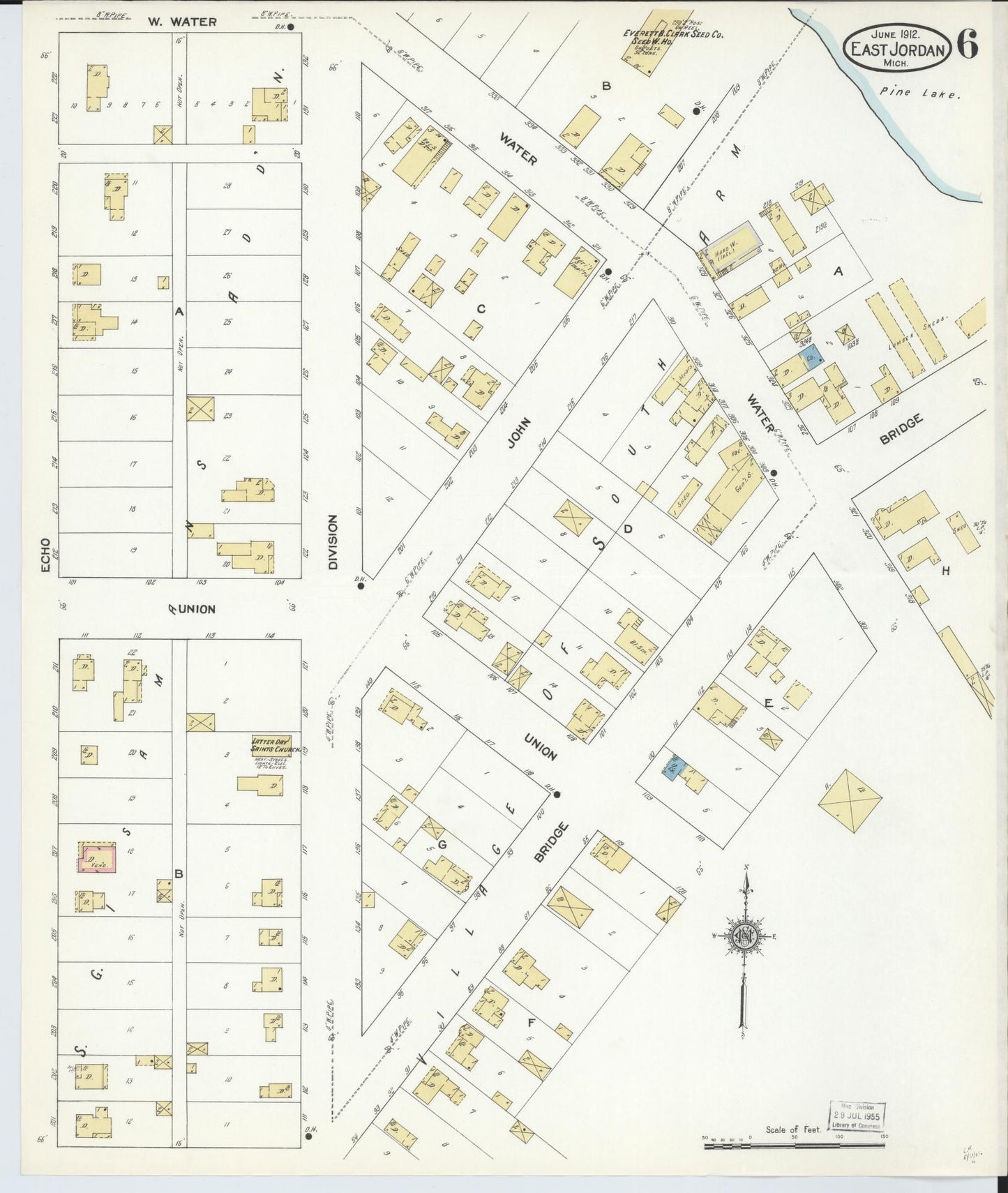 Sanborn Fire Insurance Map from East Jordan, Charlevoix County, Michigan (1912), Sheet #0006 - Historic Sanborn Fire Insurance Map Print, vintage old map wall art, antique decor, genealogy gift, Michigan Michigan map