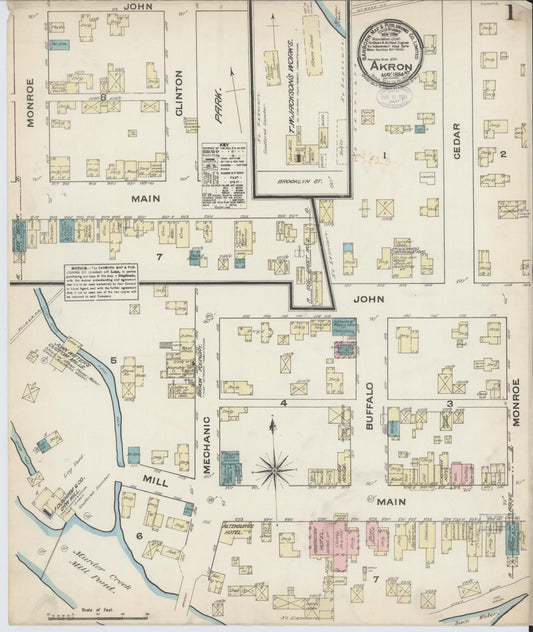 Sanborn Fire Insurance Map from Akron, Erie County, New York (1884), Sheet #0001 - Complete Map Set gallery image, historic Sanborn map, vintage wall art, New York New York