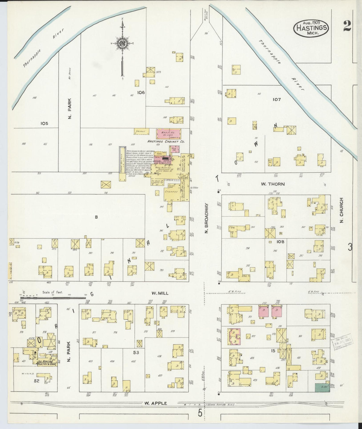 Sanborn Fire Insurance Map from Hastings, Barry County, Michigan (1909), Sheet #0002 - Historic Sanborn Fire Insurance Map Print, vintage old map wall art, antique decor, genealogy gift, Michigan Michigan map