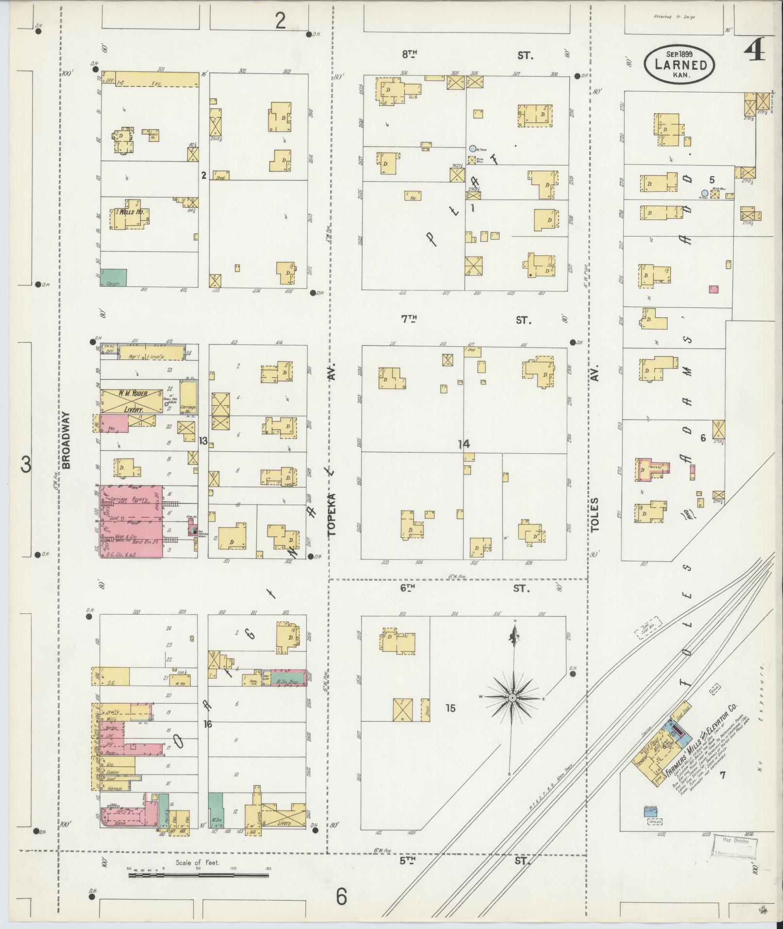 Sanborn Fire Insurance Map from Larned, Pawnee County, Kansas (1899), Sheet #0004 - Historic Sanborn Fire Insurance Map Print, vintage old map wall art, antique decor, genealogy gift, Kansas Kansas map