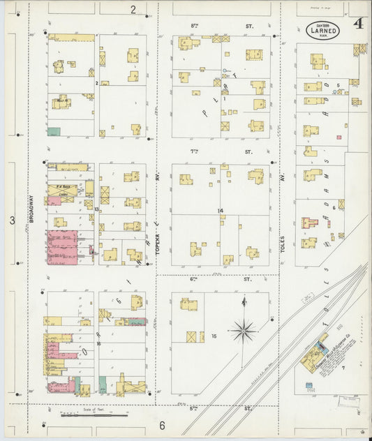 Sanborn Fire Insurance Map from Larned, Pawnee County, Kansas (1899), Sheet #0004 - Historic Sanborn Fire Insurance Map Print, vintage old map wall art, antique decor, genealogy gift, Kansas Kansas map