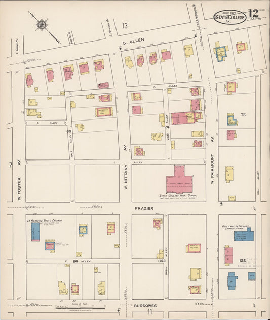Sanborn Fire Insurance Map from State College, Centre County, Pennsylvania (1922), Sheet #0012 - Historic Sanborn Fire Insurance Map Print, vintage old map wall art, antique decor, genealogy gift, Pennsylvania Pennsylvania map