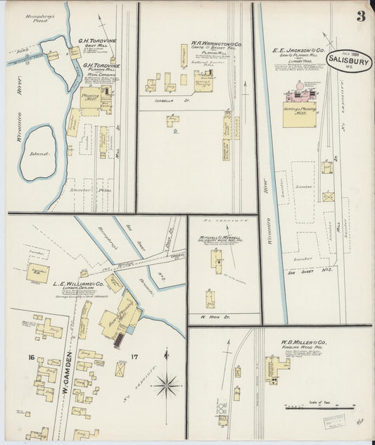 Sanborn Fire Insurance Map from Salisbury, Wicomico County, Maryland (1888), Sheet #0003 - Historic Sanborn Fire Insurance Map Print, vintage old map wall art