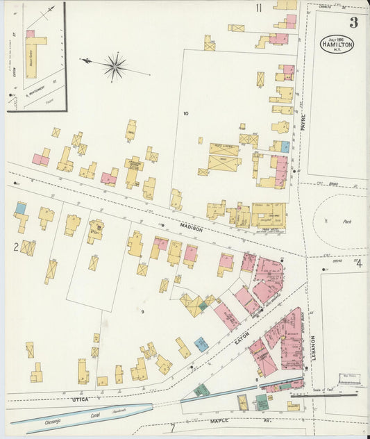 Sanborn Fire Insurance Map from Hamilton, Madison County, New York (1906), Sheet #0003 - Historic Sanborn Fire Insurance Map Print, vintage old map wall art, antique decor, genealogy gift, New York New York map
