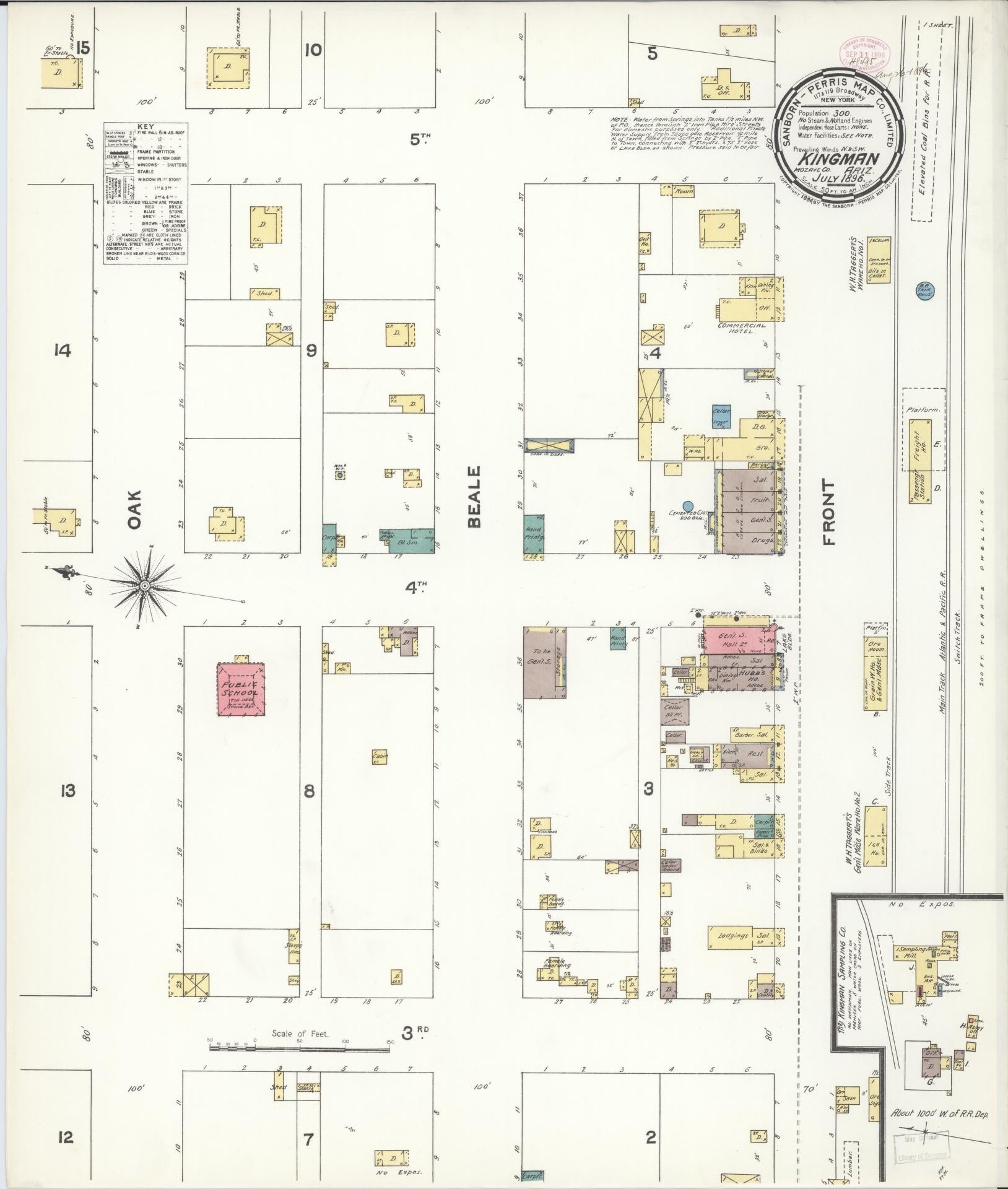 Sanborn Fire Insurance Map from Kingman, Mohave County, Arizona (1896), Sheet #0001 - Historic Sanborn Fire Insurance Map Print, vintage old map wall art, antique decor, genealogy gift, Arizona Arizona map