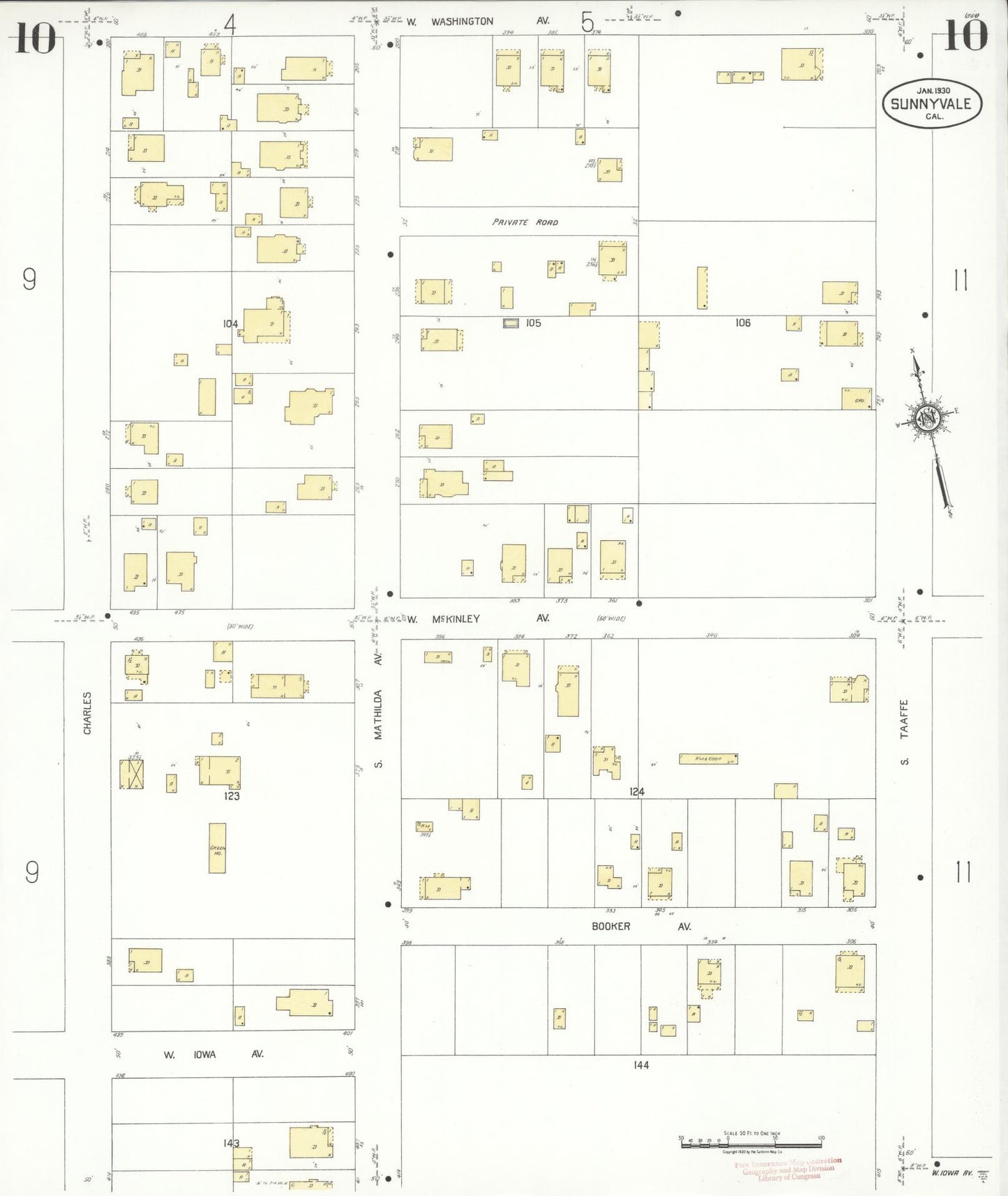 Sanborn Fire Insurance Map from Sunnyvale, Santa Clara County, California (1930), Sheet #0010 - Complete Map Set gallery image, historic Sanborn map, vintage wall art, California California