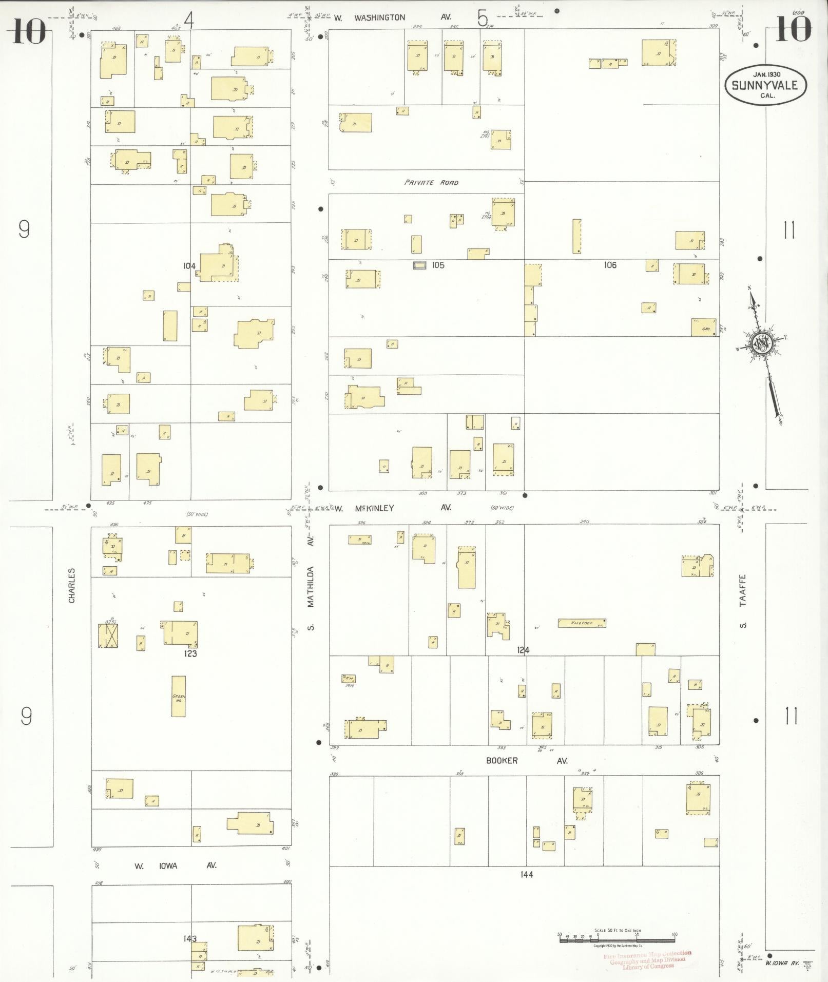 Sanborn Fire Insurance Map from Sunnyvale, Santa Clara County, California (1930), Sheet #0010 - Complete Map Set gallery image, historic Sanborn map, vintage wall art, California California