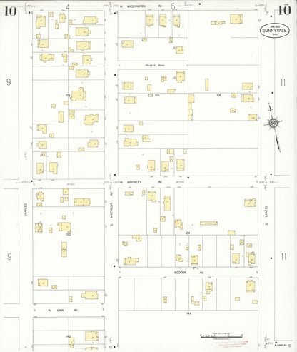 Sanborn Fire Insurance Map from Sunnyvale, Santa Clara County, California (1930), Sheet #0010 - Complete Map Set gallery image, historic Sanborn map, vintage wall art, California California