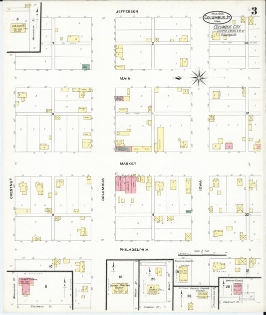 Sanborn Fire Insurance Map from Columbus Junction, Louisa County, Iowa (1909), Sheet #0003 - Historic Sanborn Fire Insurance Map Print, vintage old map wall art
