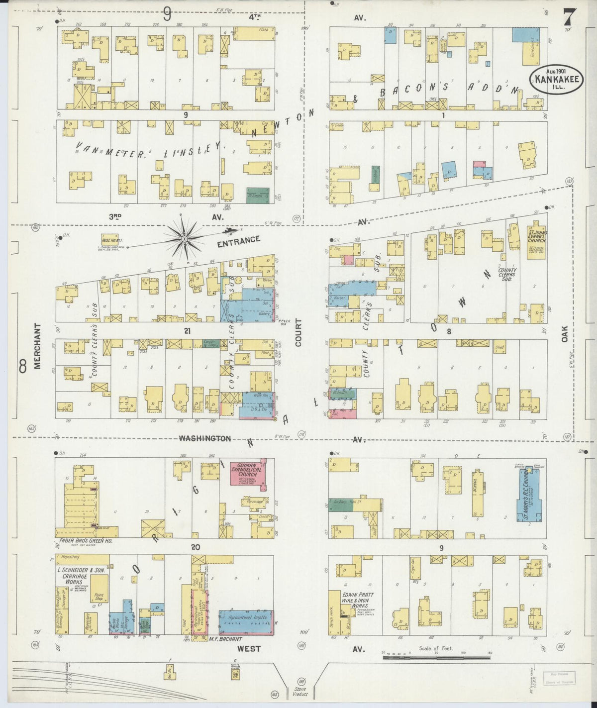 Sanborn Fire Insurance Map from Kankakee, Kankakee County, Illinois (1901), Sheet #0007 - Complete Map Set gallery image, historic Sanborn map, vintage wall art, Illinois Illinois
