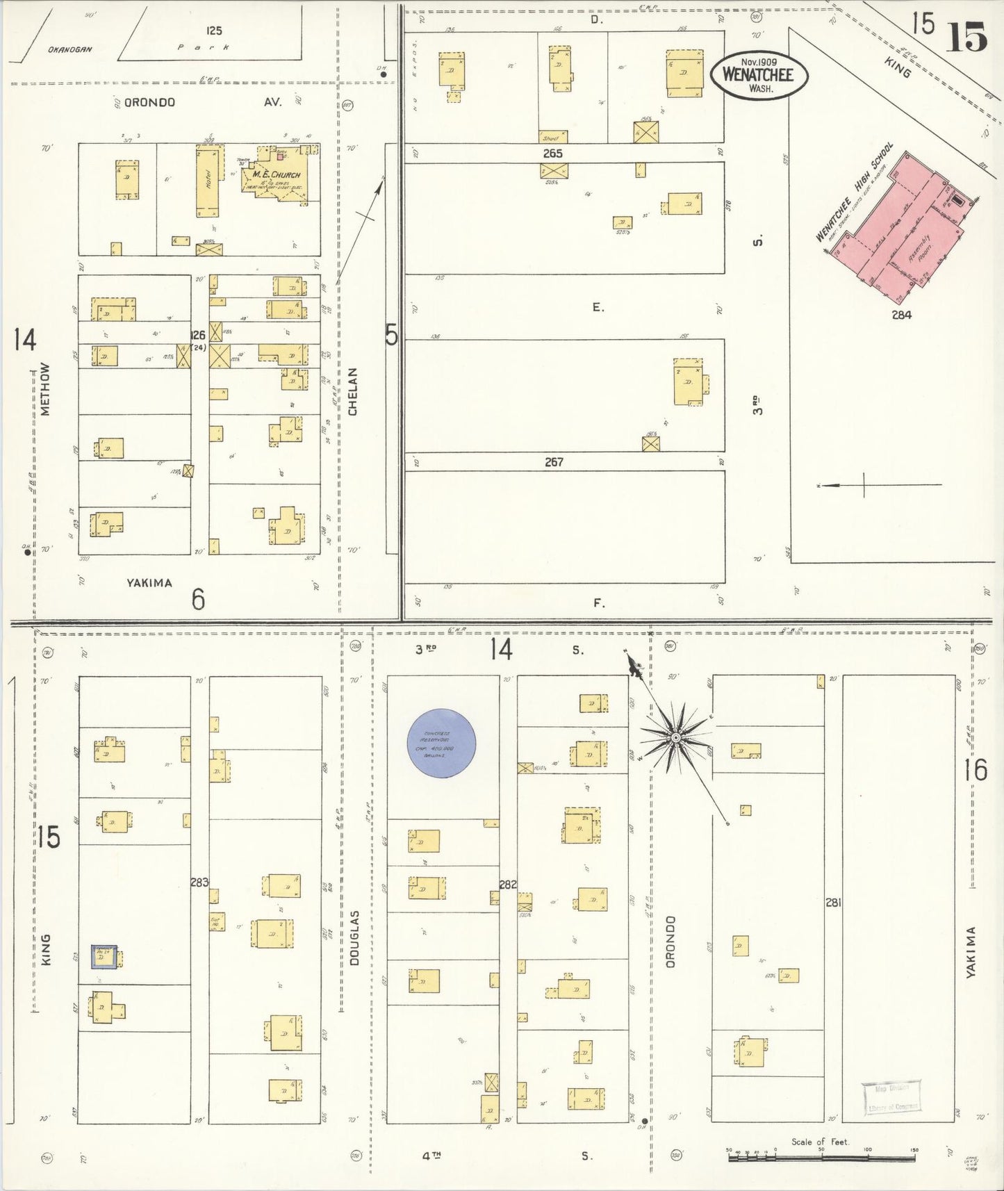 Sanborn Fire Insurance Map from Wenatchee, Chelan County, Washington (1909), Sheet #0015 - Complete Map Set gallery image, historic Sanborn map, vintage wall art, Washington Washington