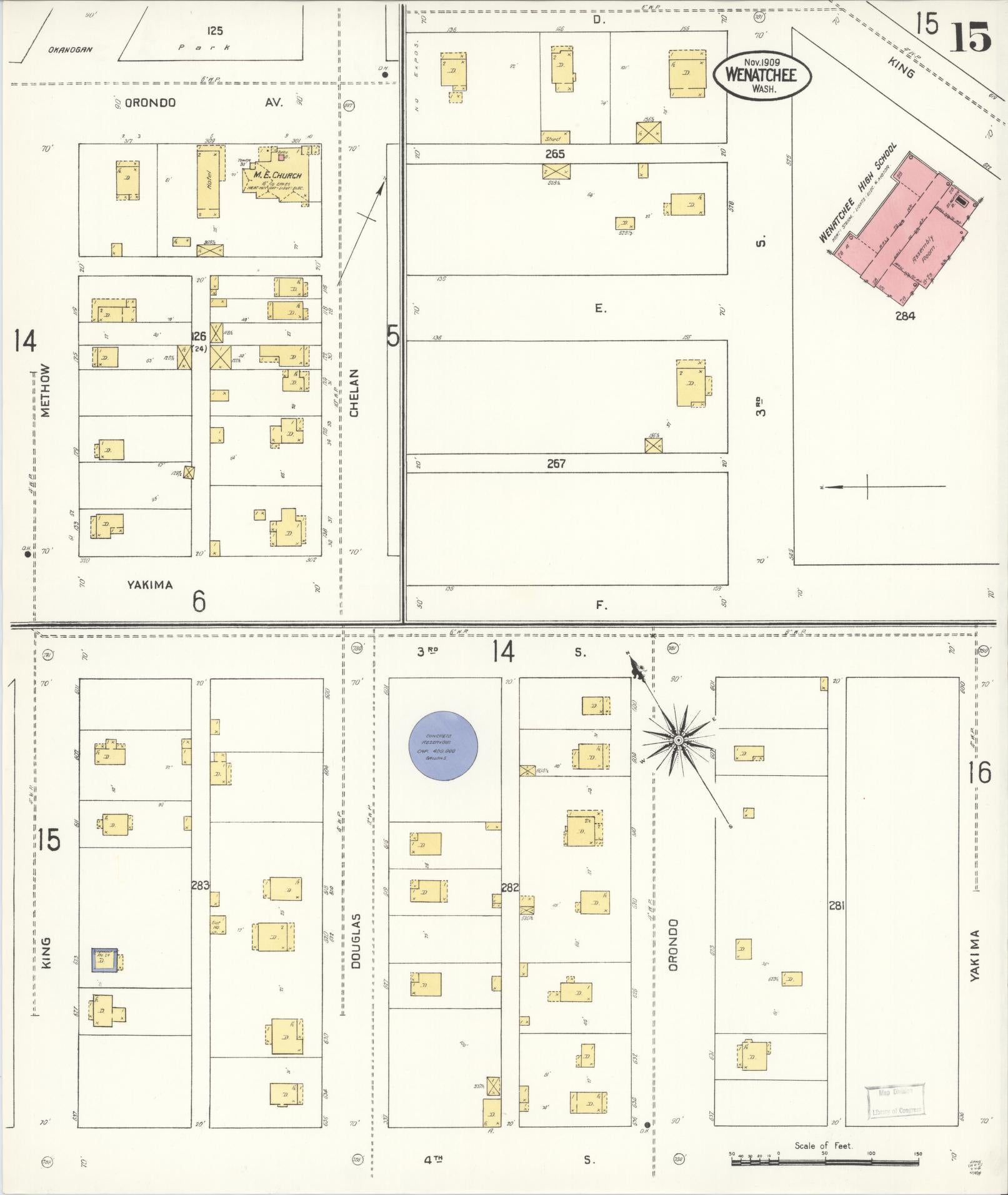 Sanborn Fire Insurance Map from Wenatchee, Chelan County, Washington (1909), Sheet #0015 - Complete Map Set gallery image, historic Sanborn map, vintage wall art, Washington Washington