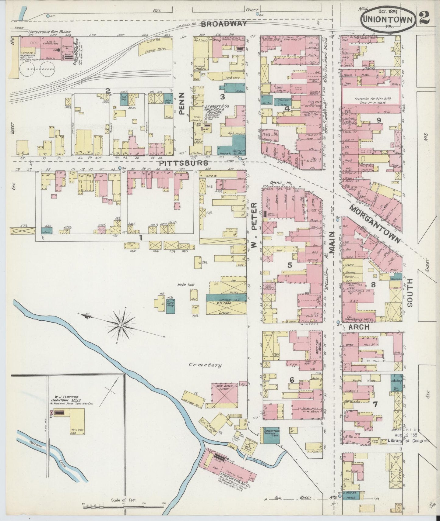 Sanborn Fire Insurance Map from Uniontown, Fayette County, Pennsylvania (1891), Sheet #0002 - Complete Map Set gallery image, historic Sanborn map, vintage wall art, Pennsylvania Pennsylvania