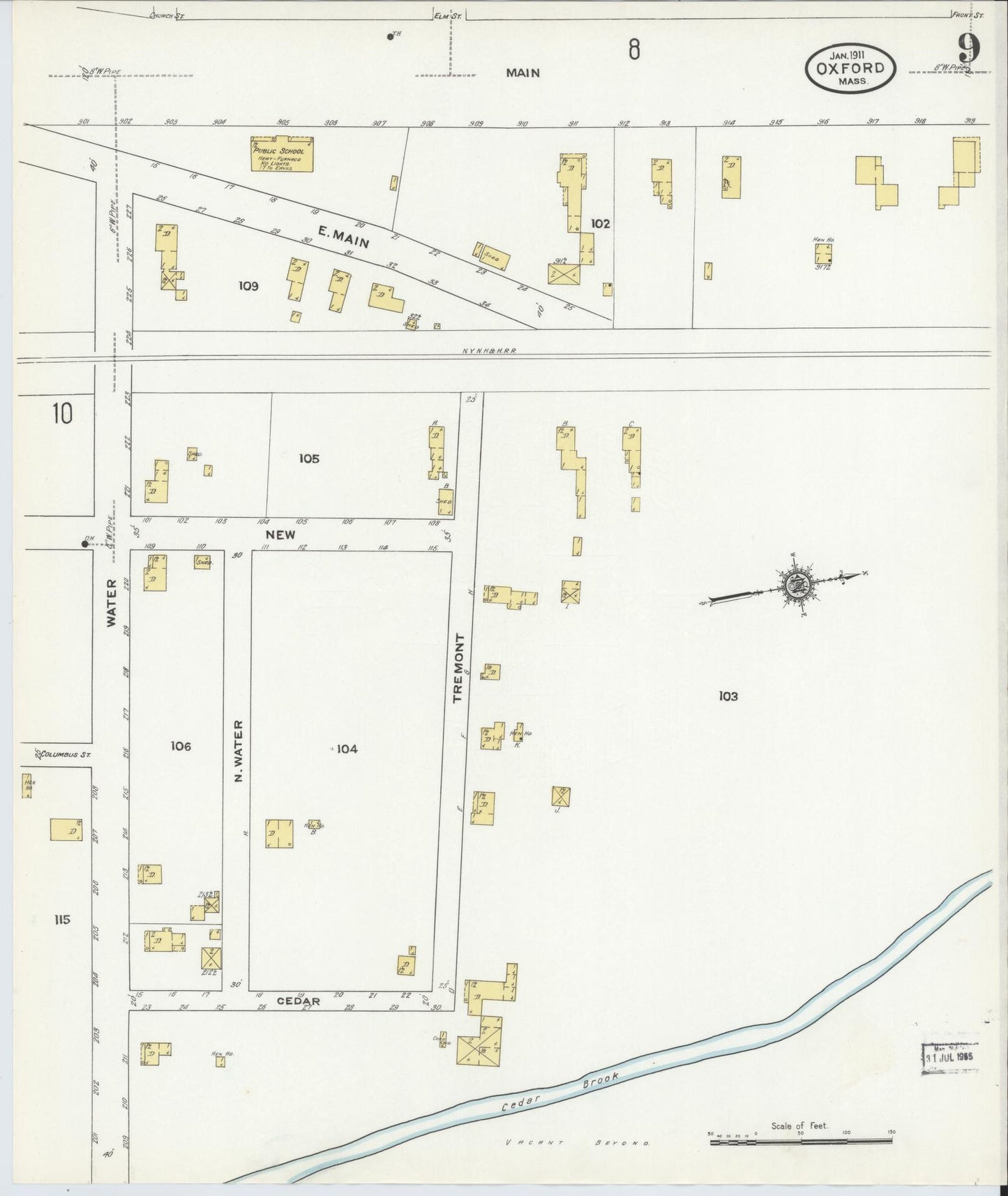 Sanborn Fire Insurance Map from Oxford, Worcester County, Massachusetts (1911), Sheet #0009 - Complete Map Set gallery image, historic Sanborn map, vintage wall art, Massachusetts Massachusetts