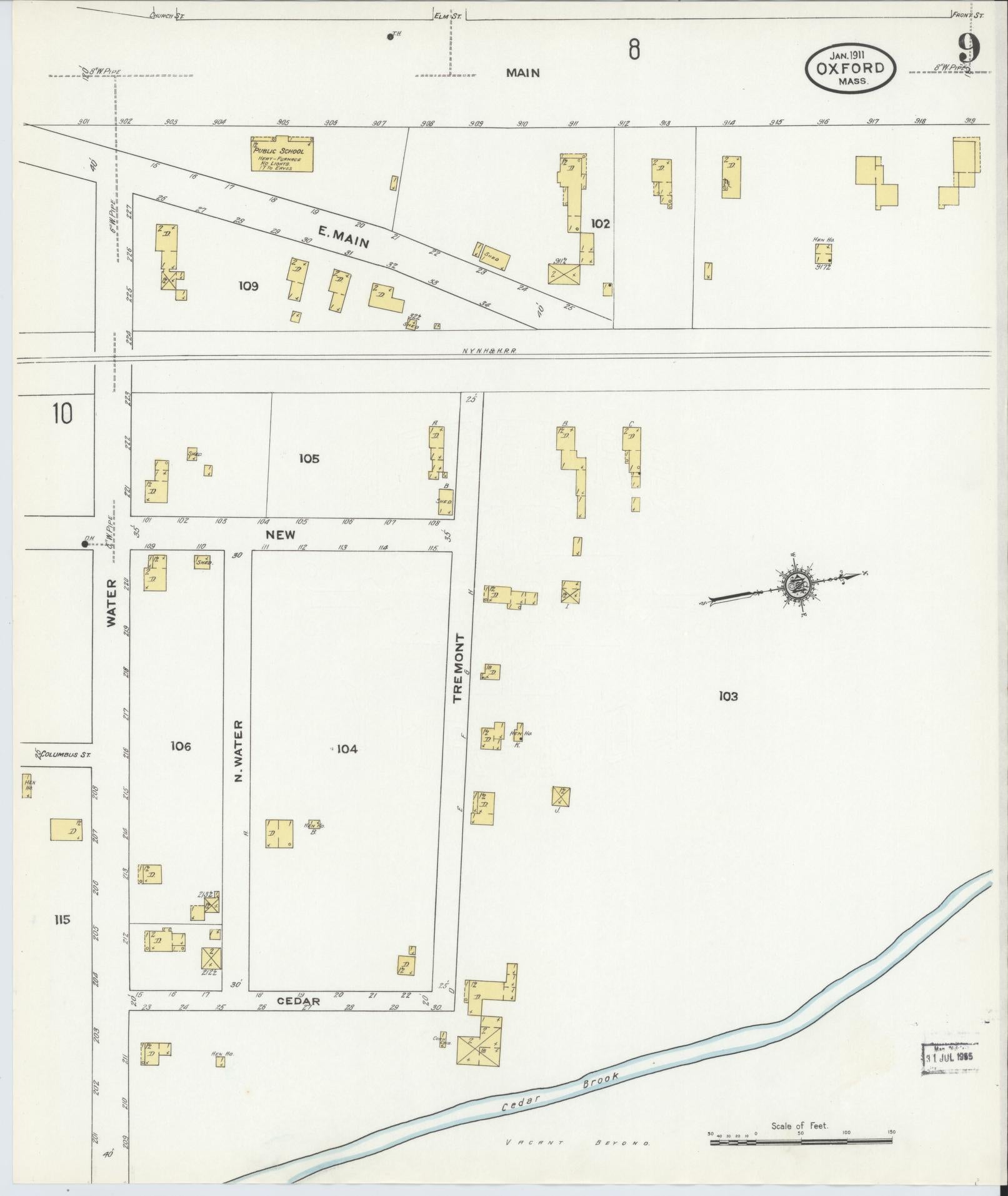 Sanborn Fire Insurance Map from Oxford, Worcester County, Massachusetts (1911), Sheet #0009 - Complete Map Set gallery image, historic Sanborn map, vintage wall art, Massachusetts Massachusetts