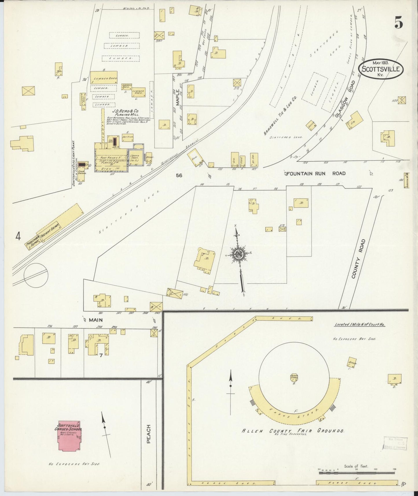 Sanborn Fire Insurance Map from Scottsville, Allen County, Kentucky (1913), Sheet #0005 - Historic Sanborn Fire Insurance Map Print, vintage old map wall art, antique decor, genealogy gift, Kentucky Kentucky map