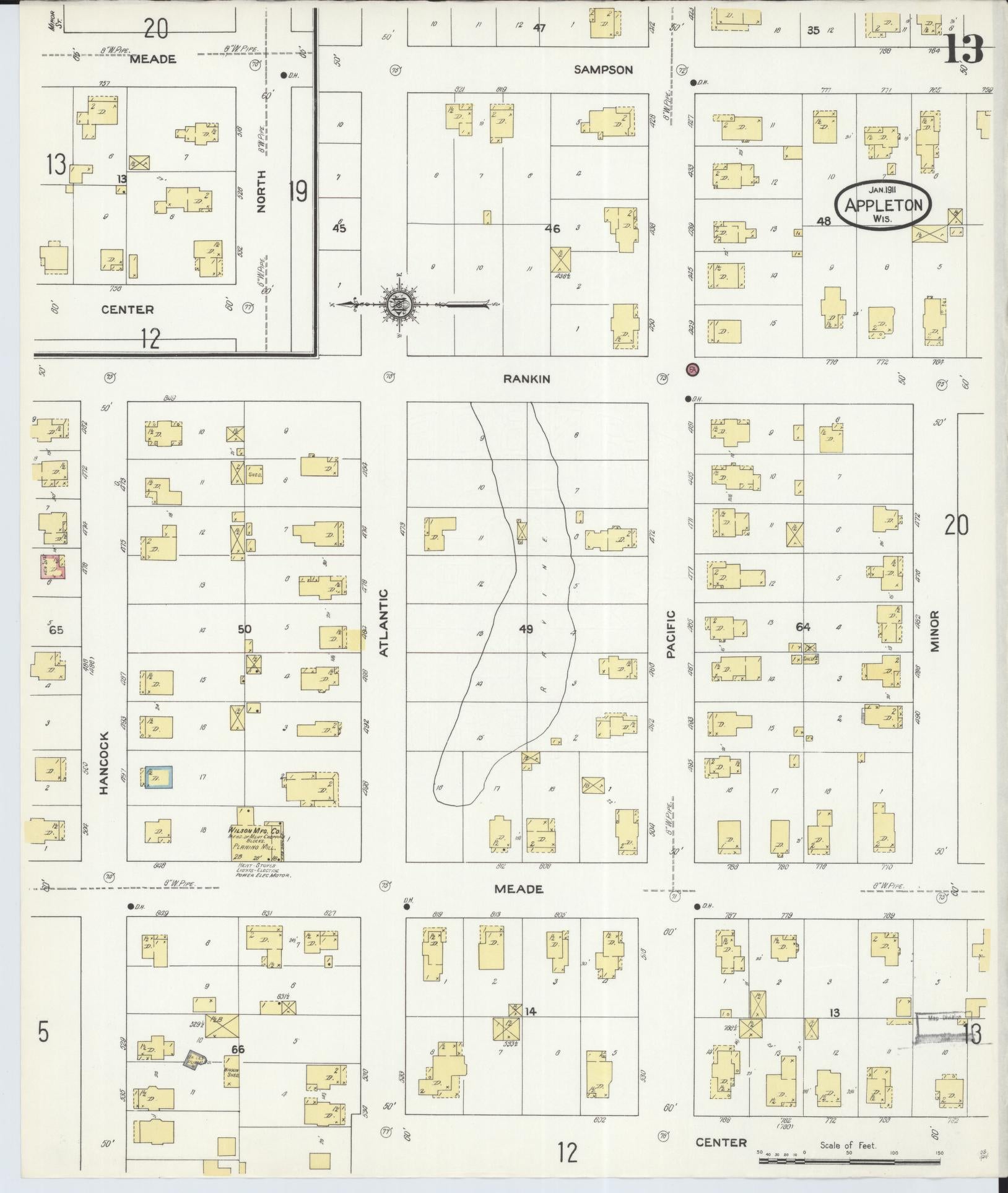 Sanborn Fire Insurance Map from Appleton, Outagamie County, Wisconsin (1911), Sheet #0013 - Complete Map Set gallery image, historic Sanborn map, vintage wall art, Wisconsin Wisconsin