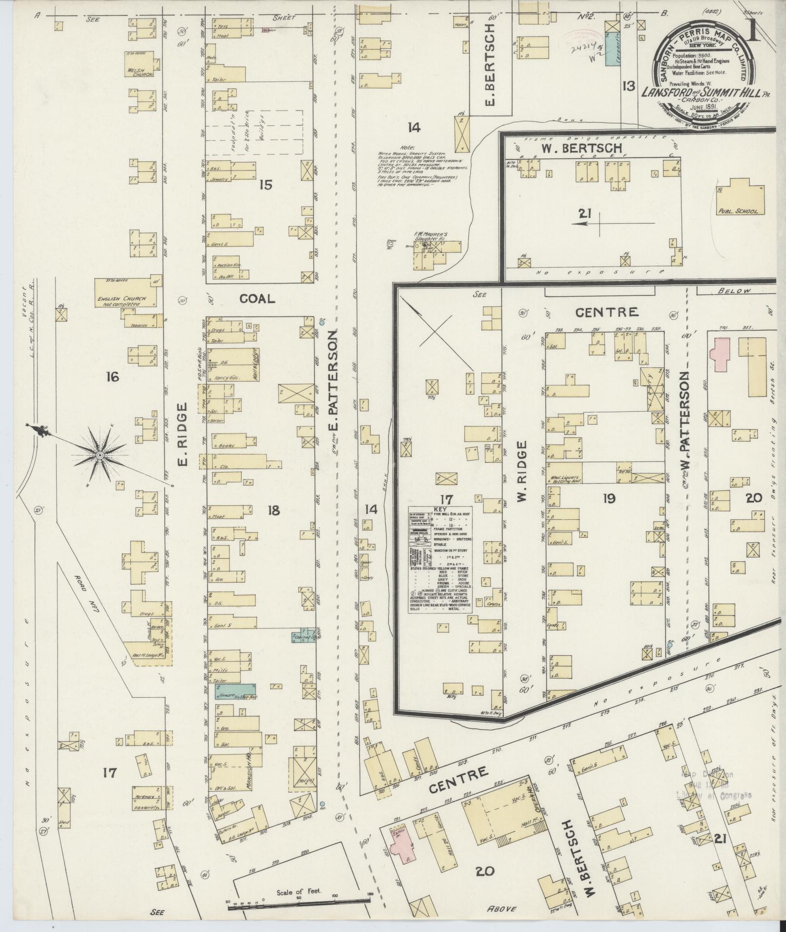Sanborn Fire Insurance Map from Lansford, Carbon County, Pennsylvania (1891), Sheet #0001 - Complete Map Set gallery image, historic Sanborn map, vintage wall art, Pennsylvania Pennsylvania