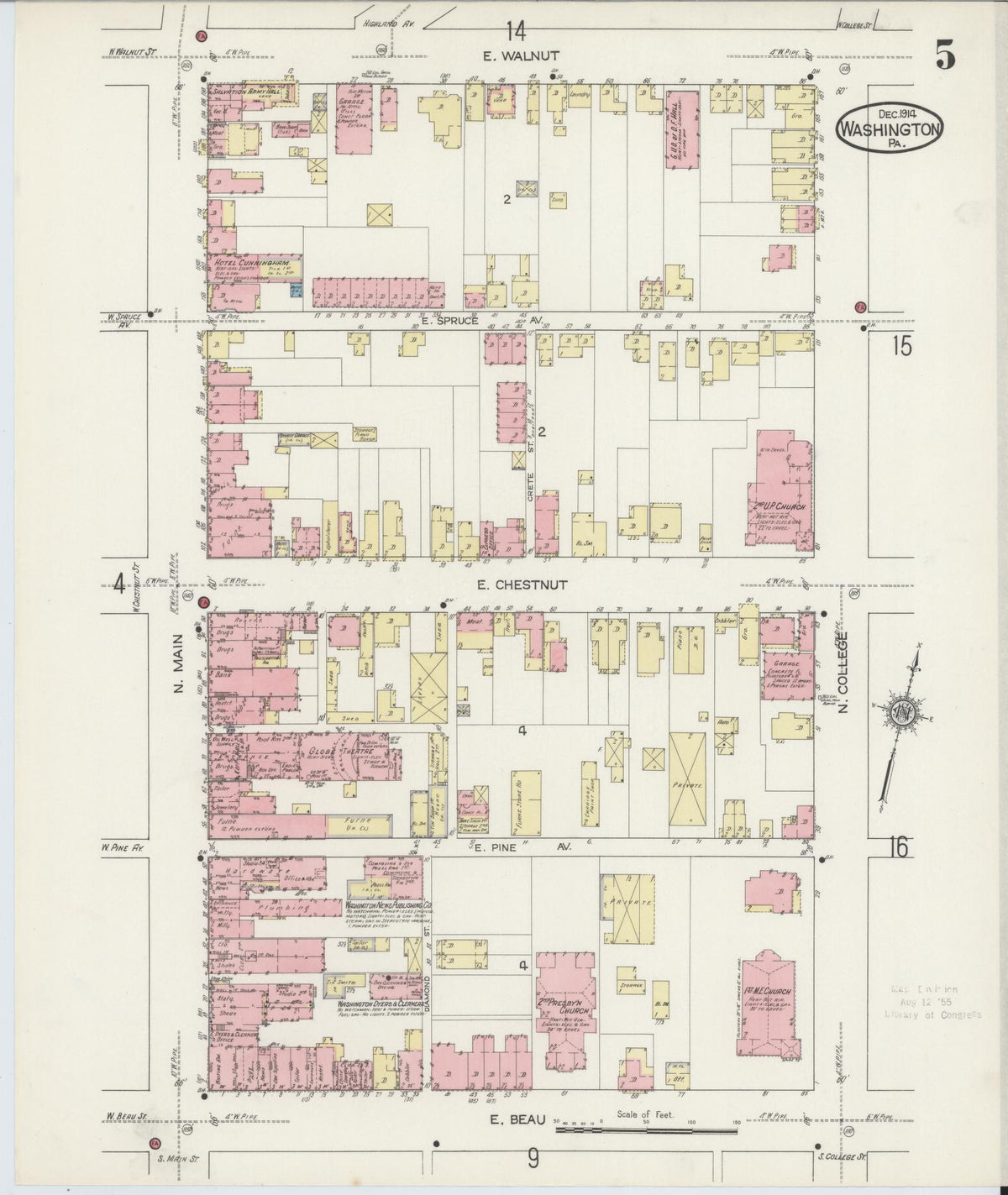 Sanborn Fire Insurance Map from Washington, Washington County, Pennsylvania (1914), Sheet #0005 - Historic Sanborn Fire Insurance Map Print, vintage old map wall art, antique decor, genealogy gift, Pennsylvania Pennsylvania map