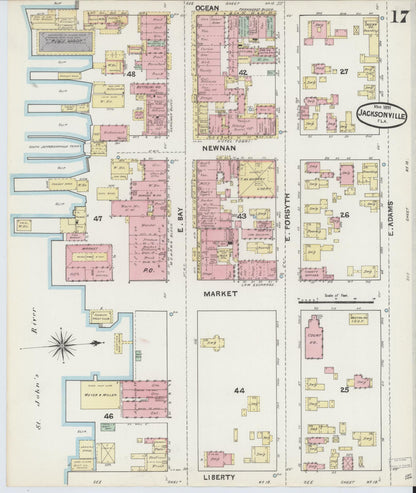Sanborn Fire Insurance Map from Jacksonville, Duval County, Florida (1891), Sheet #0017 - Complete Map Set gallery image, historic Sanborn map, vintage wall art, Florida Florida