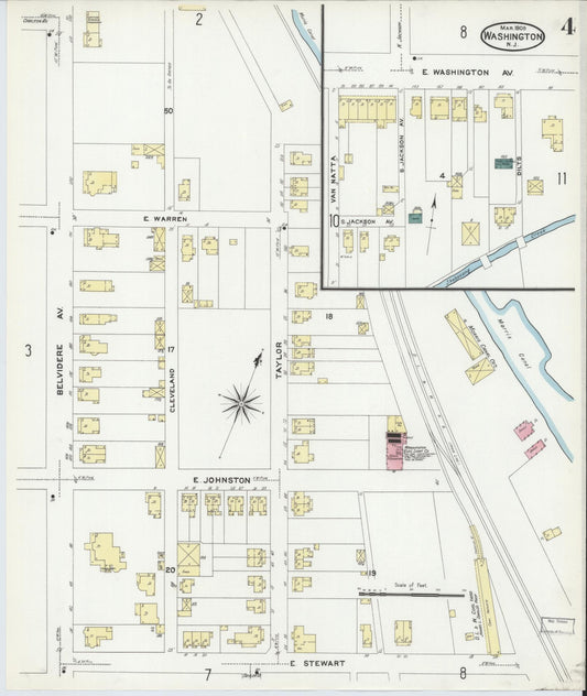 Sanborn Fire Insurance Map from Washington, Warren County, New Jersey (1909), Sheet #0004 - Historic Sanborn Fire Insurance Map Print, vintage old map wall art, antique decor, genealogy gift, Washington Washington map