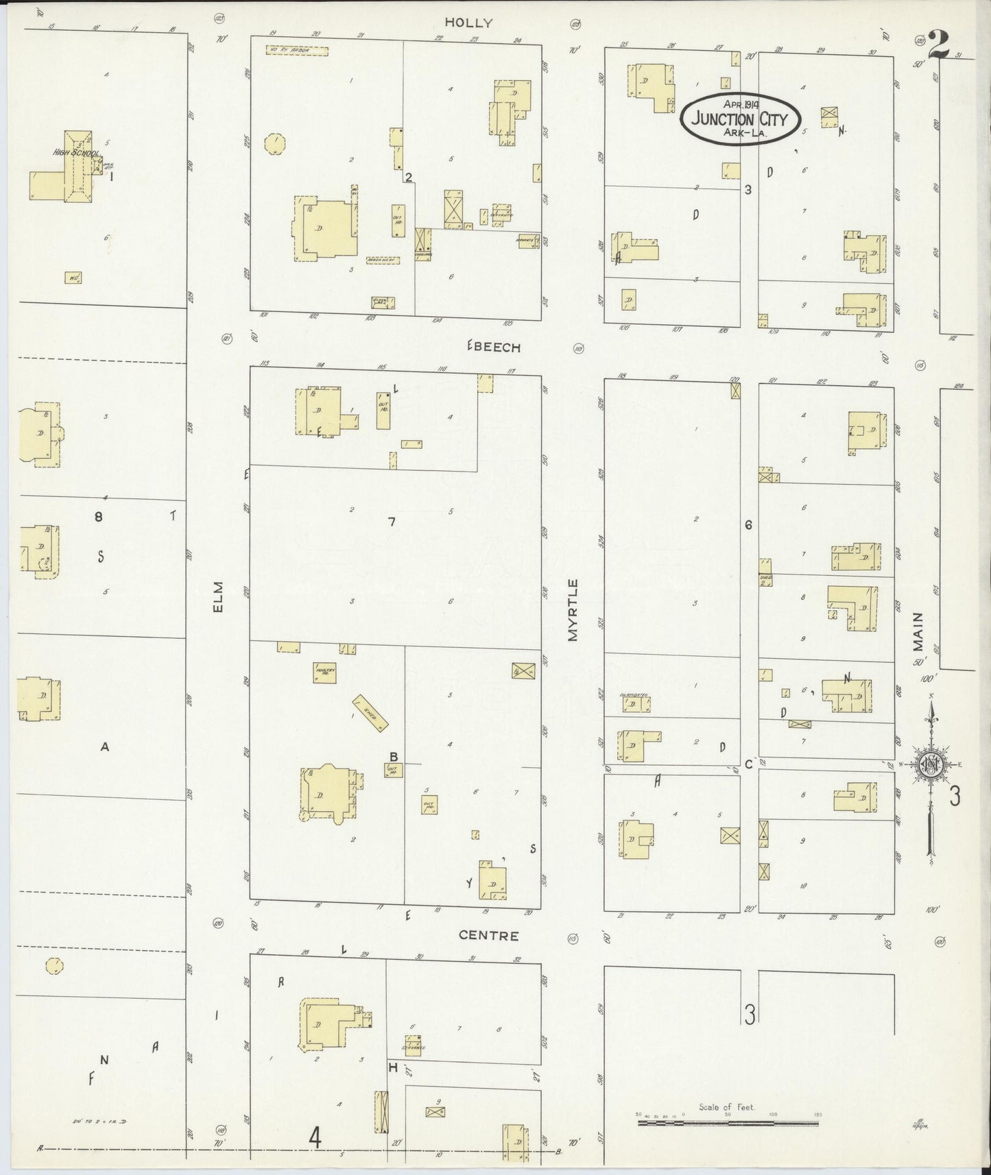 Sanborn Fire Insurance Map from Junction City, Union County, Arkansas (1914), Sheet #0002 - Complete Map Set gallery image, historic Sanborn map, vintage wall art, Arkansas Arkansas