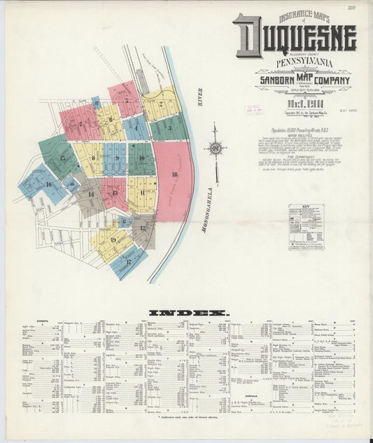 Sanborn Fire Insurance Map from Duquesne, Allegheny County, Pennsylvania (1911), Sheet #0001 - Historic Sanborn Fire Insurance Map Print, vintage old map wall art, antique decor, genealogy gift, Pennsylvania Pennsylvania map
