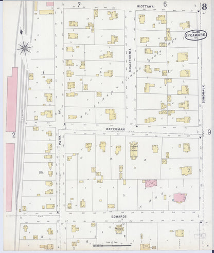 Sanborn Fire Insurance Map from Sycamore, De Kalb County, Illinois (1896), Sheet #0008 - Historic Sanborn Fire Insurance Map Print, vintage old map wall art, antique decor, genealogy gift, Illinois Illinois map