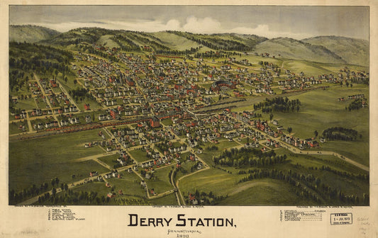 Derry Station, Pennsylvania 1900. (1900) – Historic Bird’s-Eye View Panorama Print