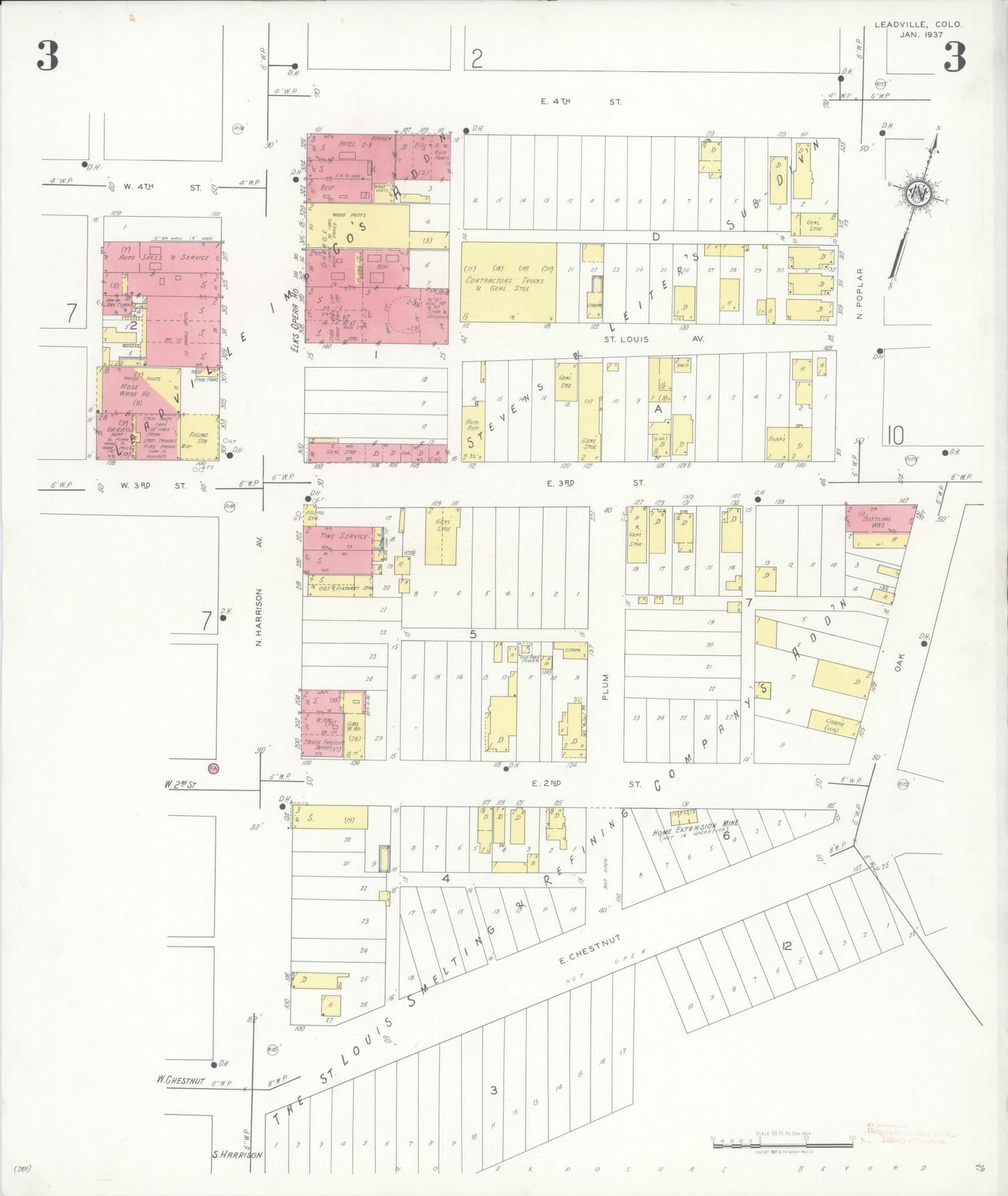 Sanborn Fire Insurance Map from Leadville, Lake County, Colorado (1937), Sheet #0003 - Historic Sanborn Fire Insurance Map Print, vintage old map wall art, antique decor, genealogy gift, Colorado Colorado map