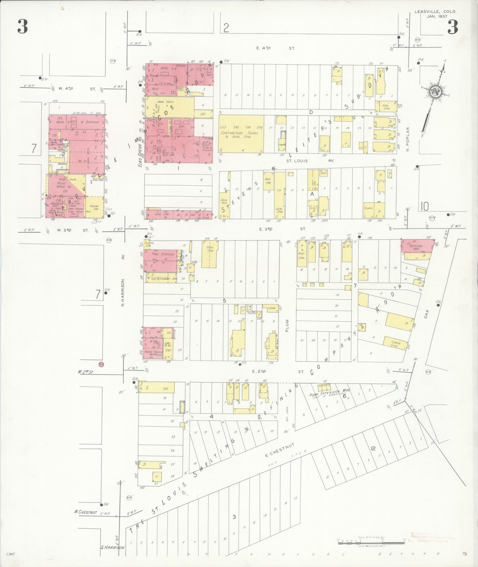 Sanborn Fire Insurance Map from Leadville, Lake County, Colorado (1937), Sheet #0003 - Historic Sanborn Fire Insurance Map Print, vintage old map wall art, antique decor, genealogy gift, Colorado Colorado map