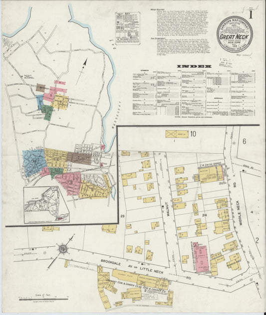 Sanborn Fire Insurance Map from Great Neck, Nassau County, New York (1919), Sheet #0001 - Historic Sanborn Fire Insurance Map Print, vintage old map wall art, antique decor, genealogy gift, New York New York map