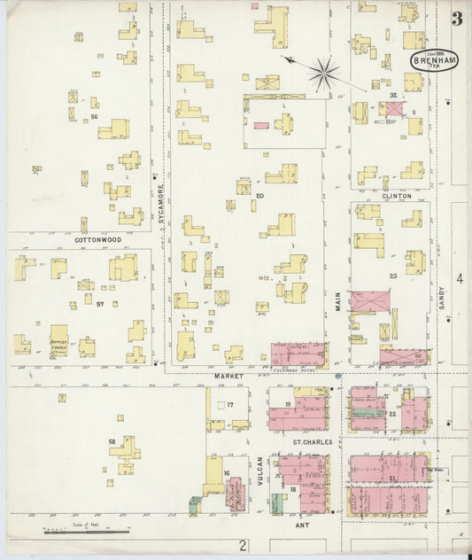 Sanborn Fire Insurance Map from Brenham, Washington County, Texas (1896), Sheet #0003 - Historic Sanborn Fire Insurance Map Print, vintage old map wall art, antique decor, genealogy gift, Texas Texas map