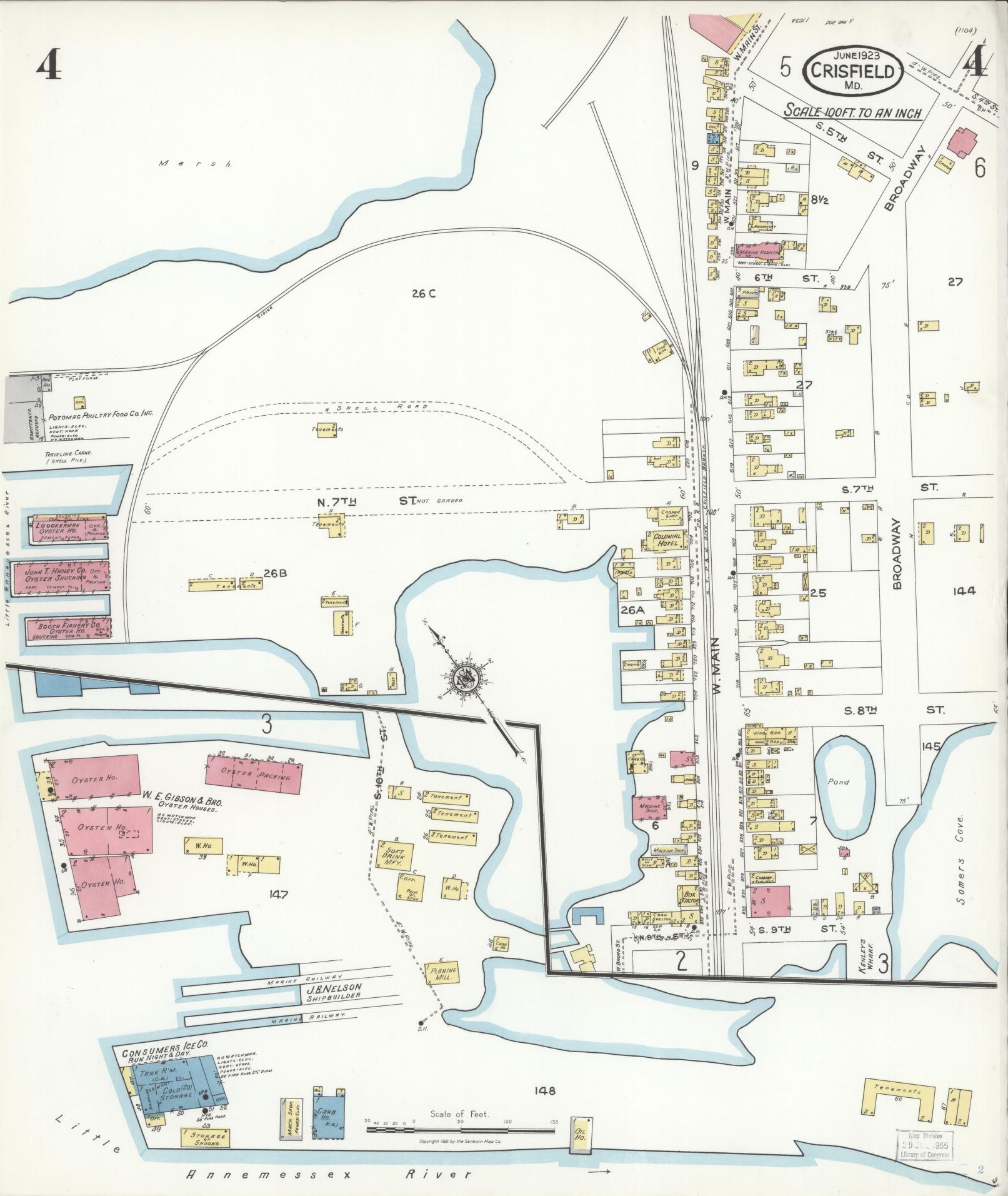 Sanborn Fire Insurance Map from Crisfield, Somerset County, Maryland (1923), Sheet #0004 - Historic Sanborn Fire Insurance Map Print, vintage old map wall art, antique decor, genealogy gift, Maryland Maryland map