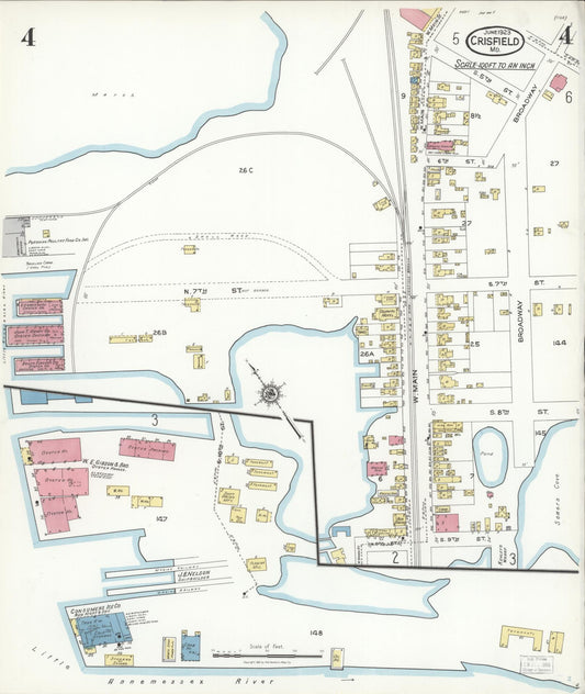 Sanborn Fire Insurance Map from Crisfield, Somerset County, Maryland (1923), Sheet #0004 - Historic Sanborn Fire Insurance Map Print, vintage old map wall art, antique decor, genealogy gift, Maryland Maryland map