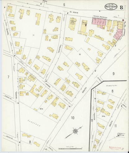 Sanborn Fire Insurance Map from Westboro, Worcester County, Massachusetts (1913), Sheet #0008 - Complete Map Set gallery image, historic Sanborn map, vintage wall art, Massachusetts Massachusetts