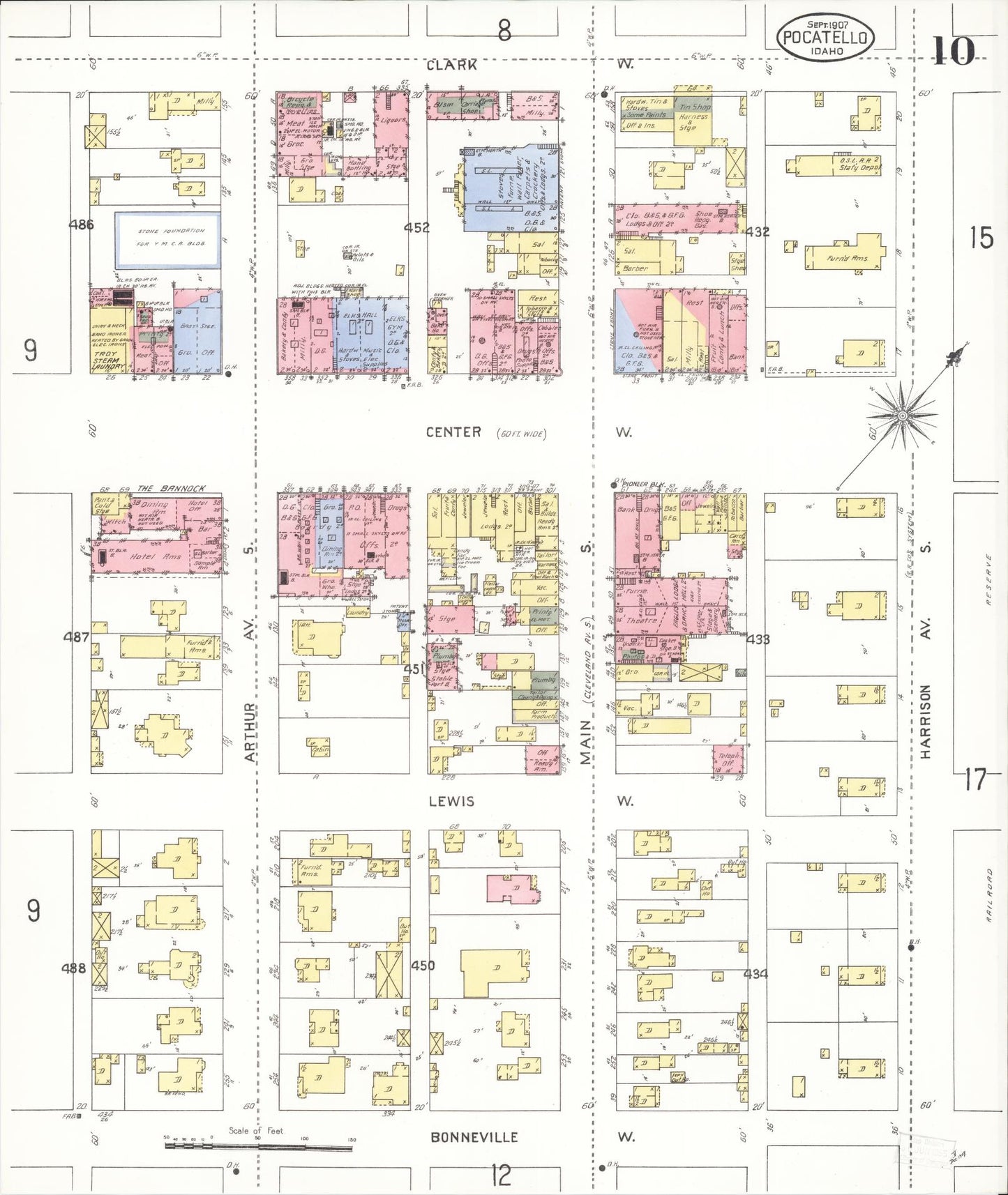 Sanborn Fire Insurance Map from Pocatello, Bannock County, Idaho (1907), Sheet #0010 - Complete Map Set gallery image, historic Sanborn map, vintage wall art, Idaho Idaho